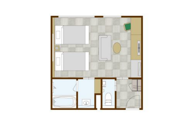 上層階、グランドツインの客室内図面